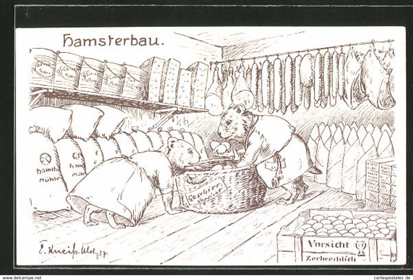 CPA Illustrateur Hamsterbau, Vermenschlichte Tiere - Oorlog 1914-18