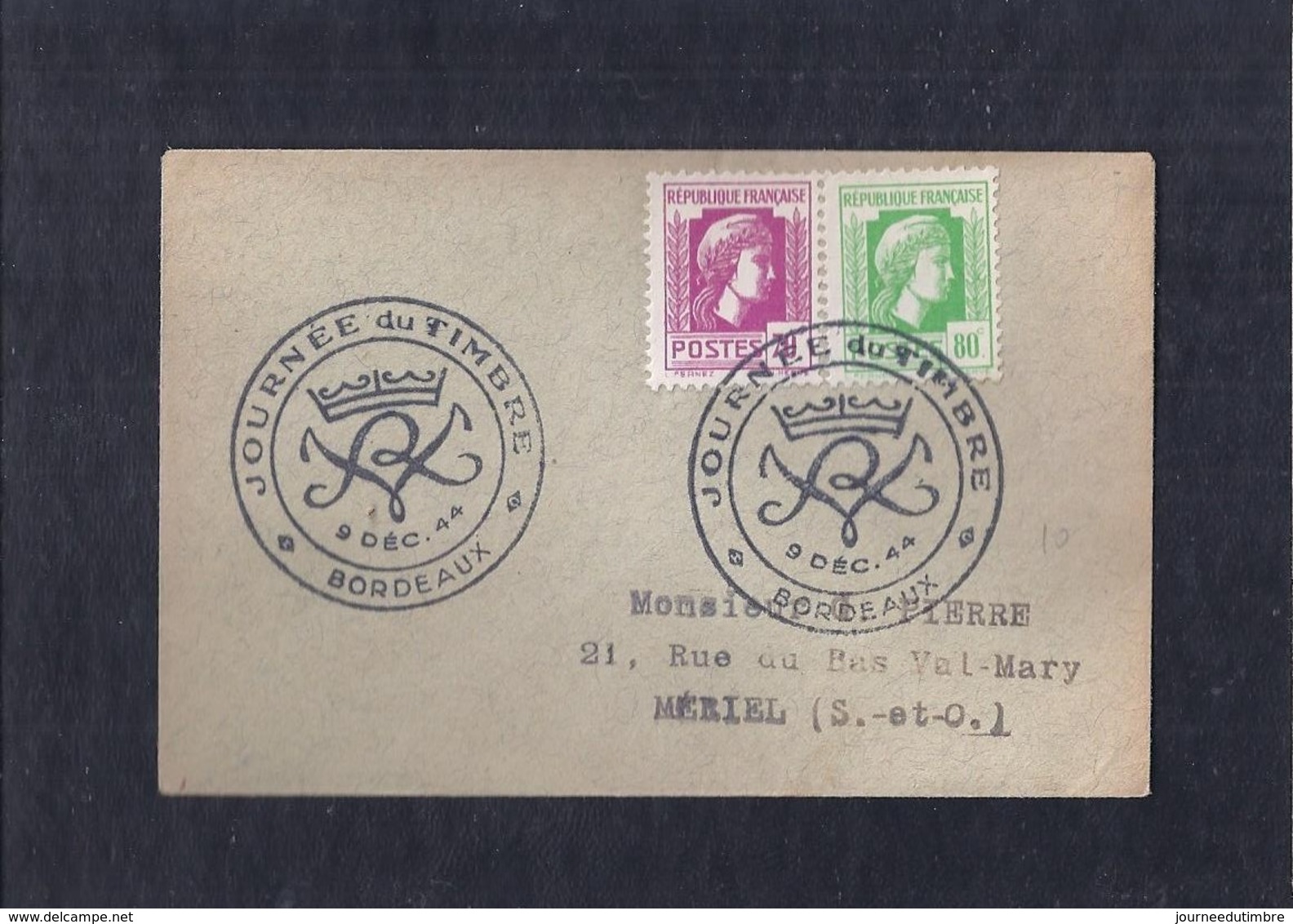 Enveloppe Locale Journee Du Timbre 1944 Bordeaux Marianne D'alger - Lettres & Documents