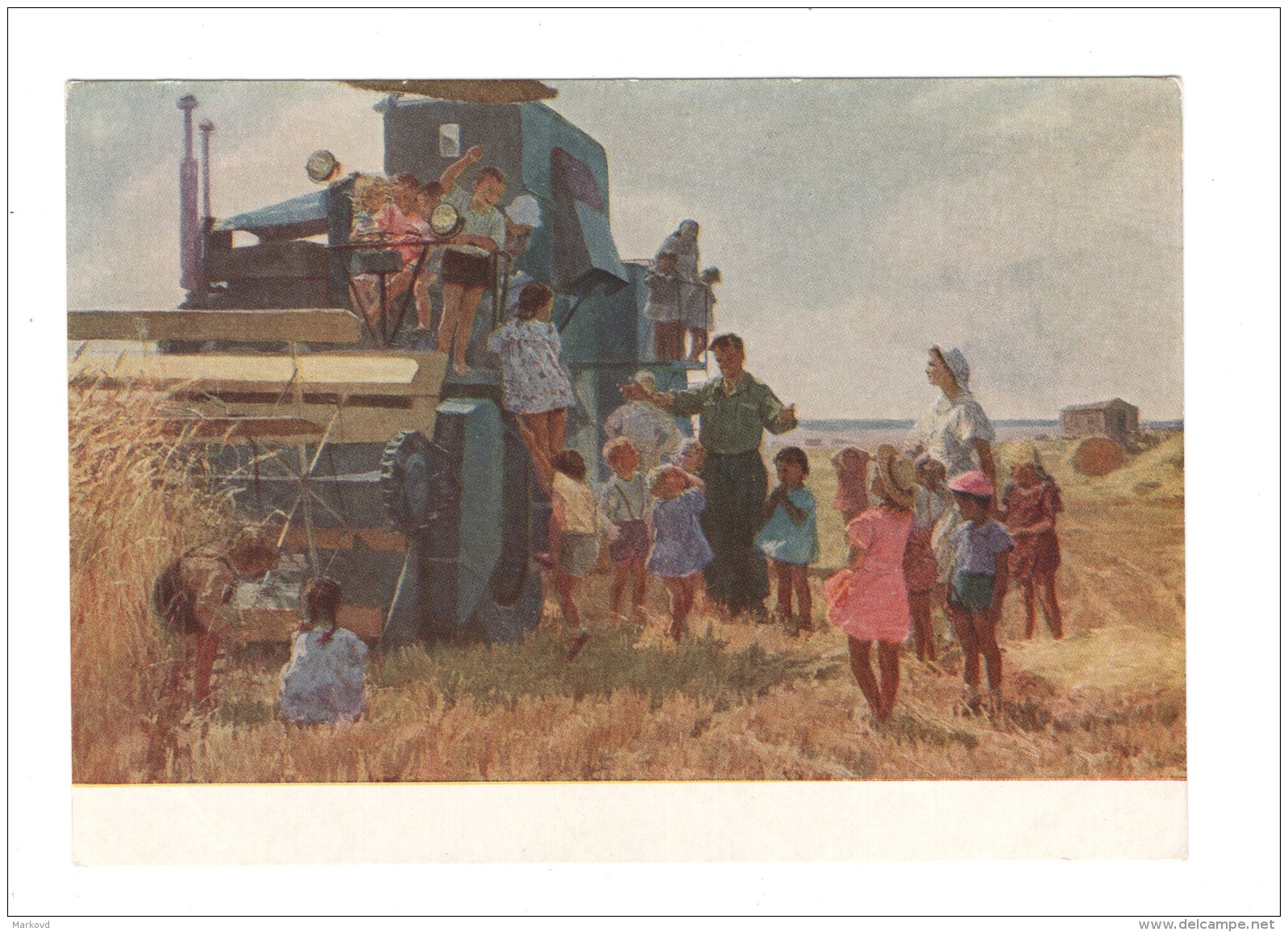 04685 Soviet Russia Harvester Harvesting Wheat Socialist Realism - Andere & Zonder Classificatie