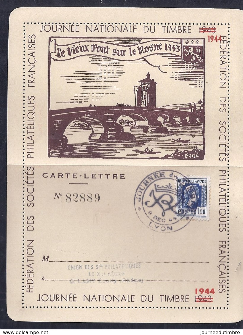 Carte Lettre Locale Journee Du Timbre 1944 Lyon Marianne D'alger - Briefe U. Dokumente