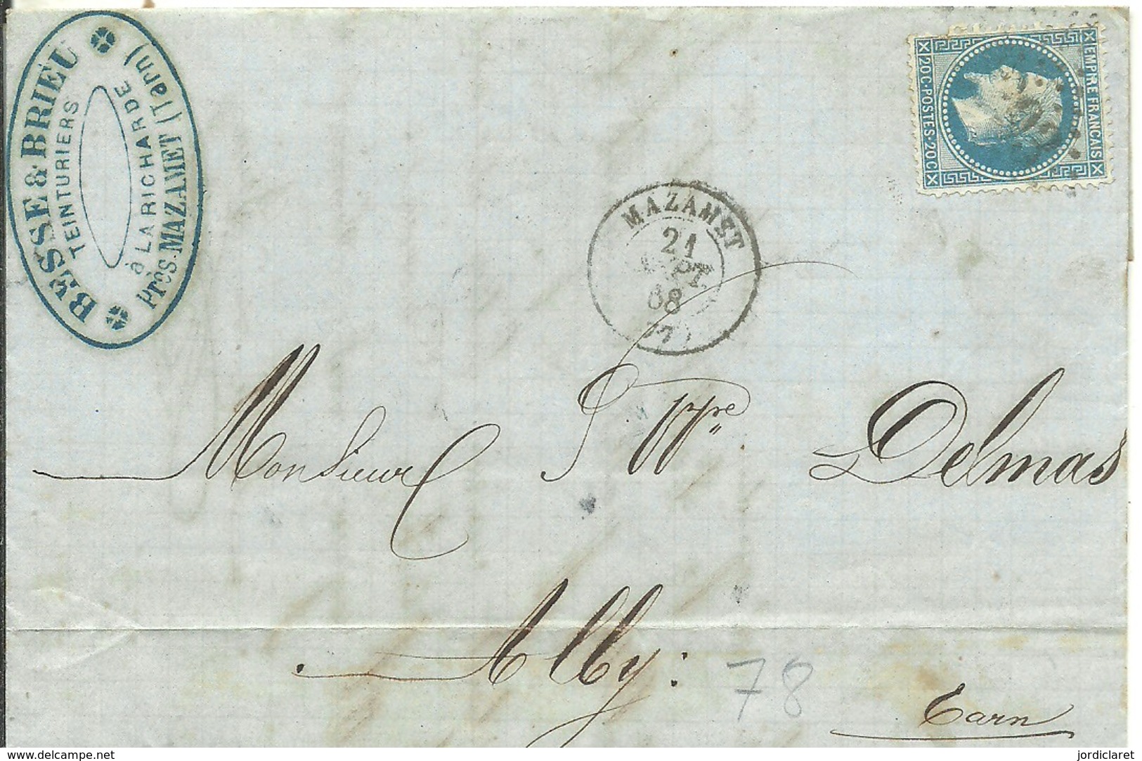 LETTER 1868 MAZAMET A ALBI - 1863-1870 Napoléon III Lauré