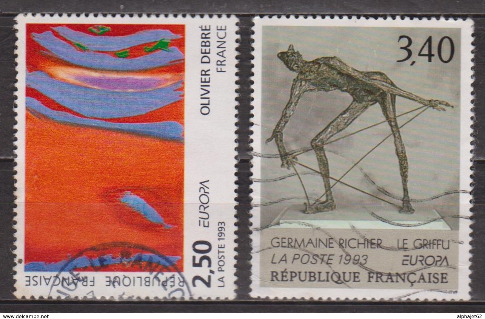 Europa, Art Sculpture: Le Griffu, G. Richier - FRANCE - Peinture: Olivier Debré: Rouge Rythme Bleu - N° 2797-2798 - 1993 - Oblitérés