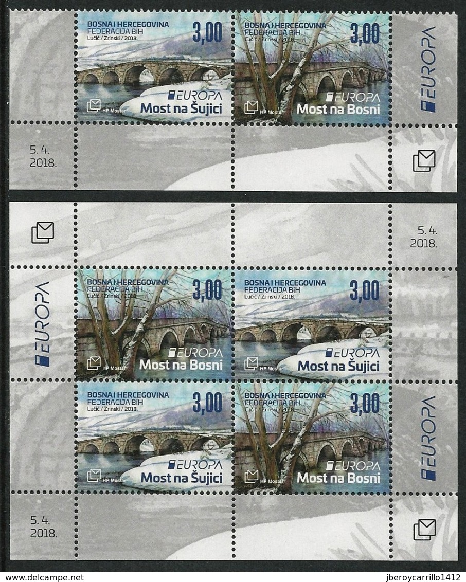 BOSNIA CROATA/ BOSNIA KROATISCHE POST MOSTAR -EUROPA 2018 - "PUENTES.- BRIDGES - BRÜCKEN - PONTS".-SERIE + BLOCK - 2018