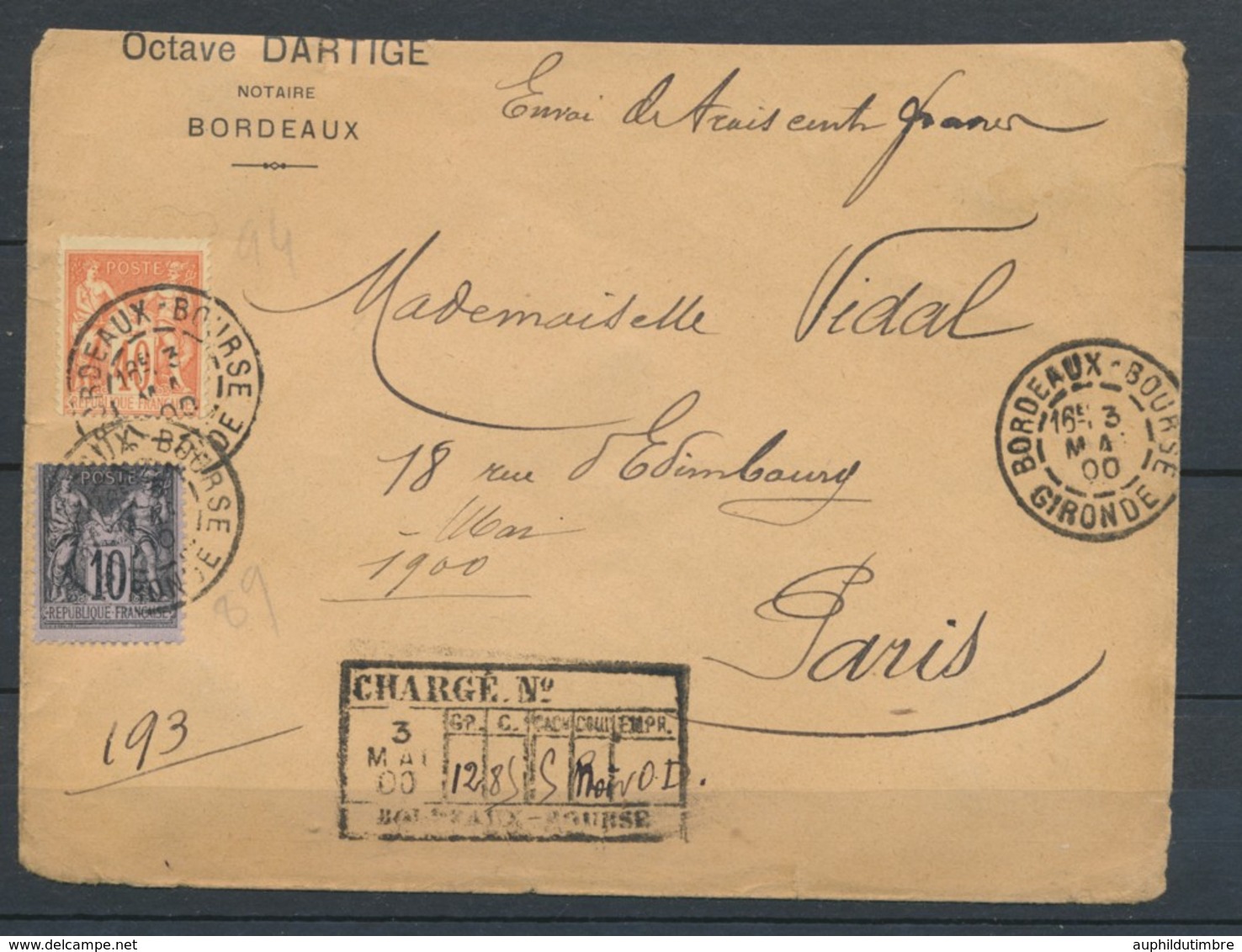 1900 Lettre SAGE à 50c Chargé De Bordeaux Pr Paris Superbe. P2657 - 1877-1920: Période Semi Moderne