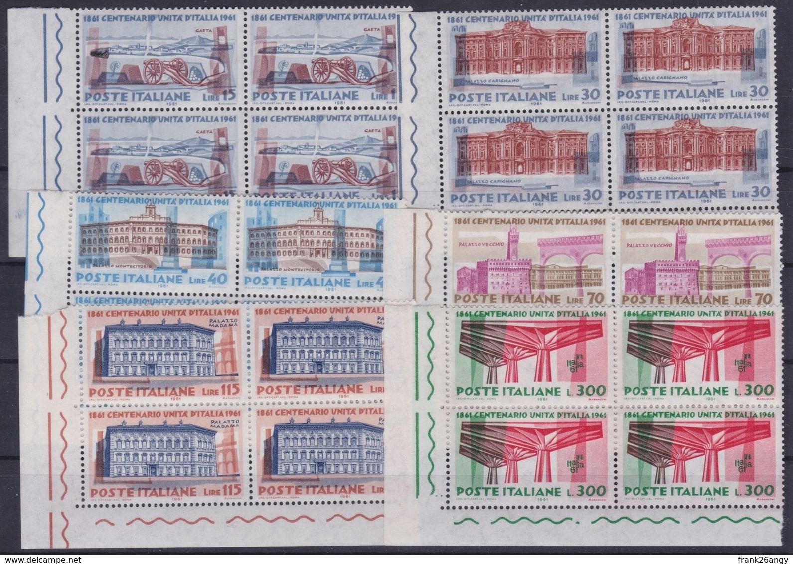 REPUBBLICA 1961 UNITA' D'ITALIA Sass.926/31 - Yv. 852/57 Serie Completa 6v. In Quartine Angolo Di Foglio Nuovi** - 1961-70:  Nuovi