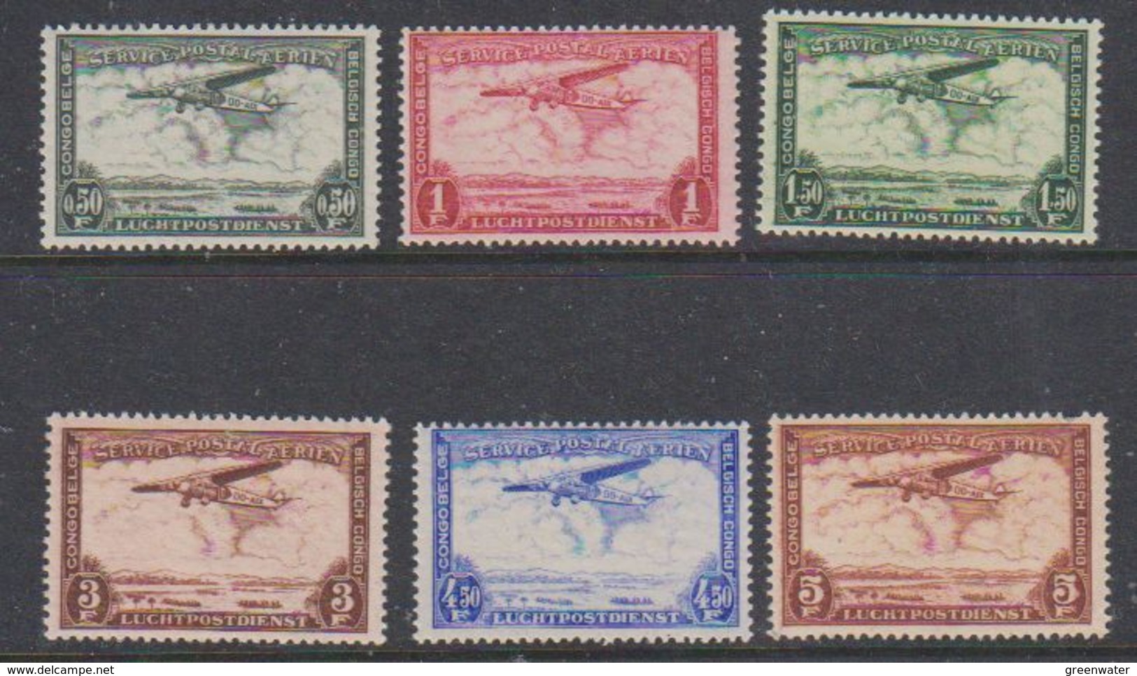 Belgisch Congo  1934 Luchtpost 6w (0.50 - 5 Fr)  ** Mnh (38675A) - Neufs