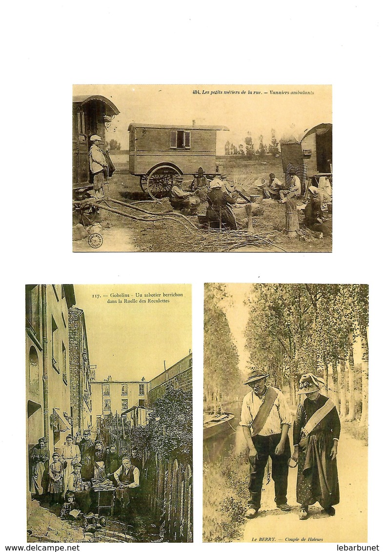 Carte Postale Petit Métiers  Vanniers Ambulants - Haleurs - Sabotier Berrichon  Repro 3 Cartes - Autres & Non Classés