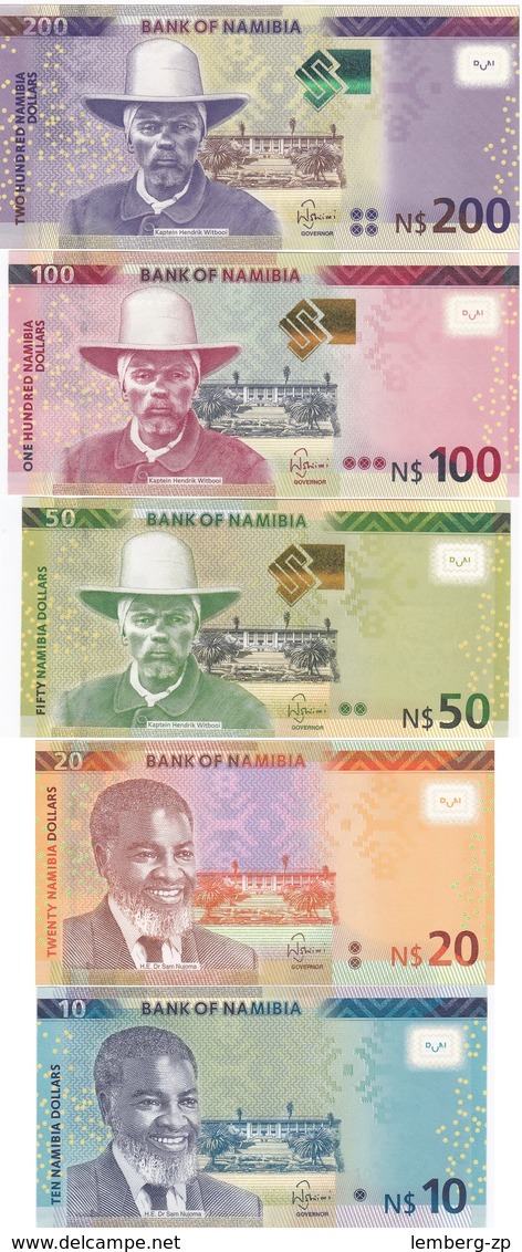 Namibia - Set 5 Banknotes 10 20 50 100 200 Dollars 2012 - 2016 UNC Lemberg-Zp - Namibie