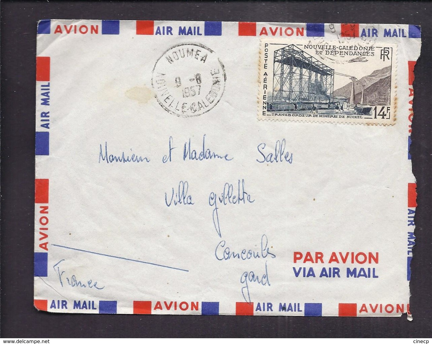 ENVELOPPE NOUVELLE CALEDONIE 1957 NOUMEA PAR AVION - Lettres & Documents