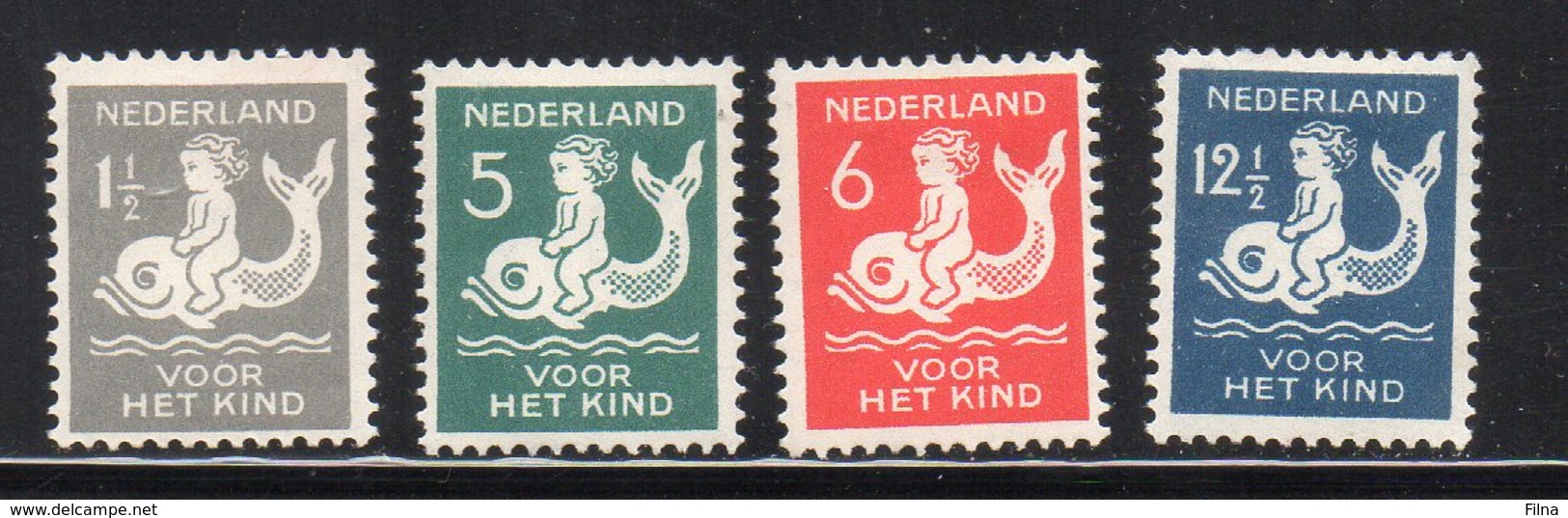 OLANDA NEDERLAND 1929 - BIMBO SUL DELFINO  -  SERIE COMPLETA CON LINGUELLA - MH* - Ongebruikt