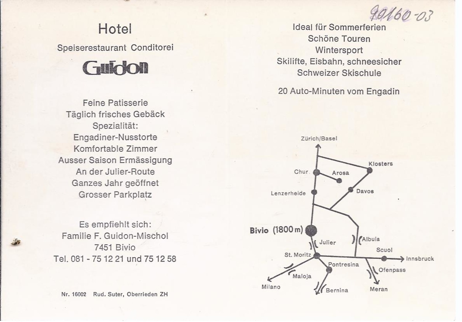 Bivio  - Hotel Guldon - Werbekarte     (90160-03) - Bivio