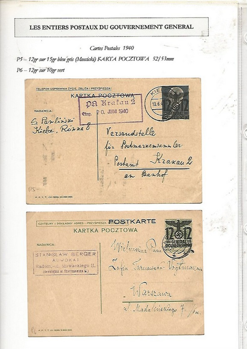 POLOGNE Collection Des Entiers Postaux Du Gouvernement Général U1 U2  P3/P13 (sauf P4) - Gouvernement Général