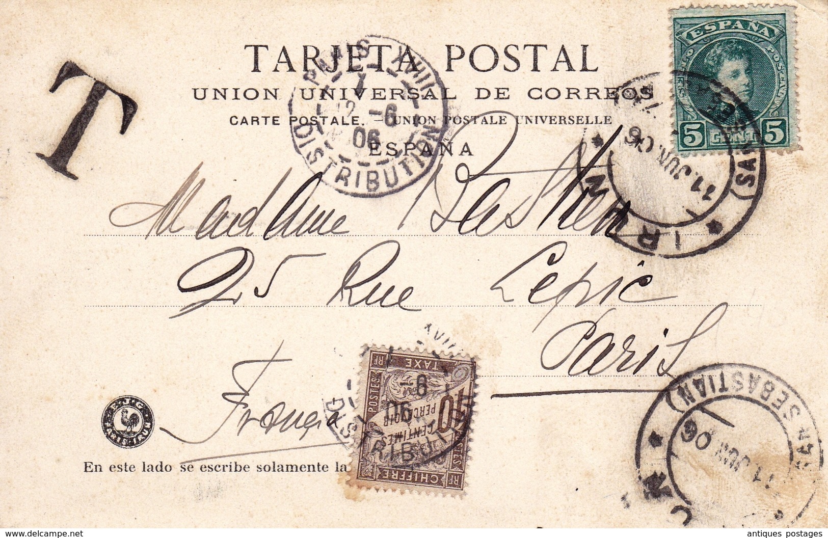 Tarjeta Postal Irun Irún 1906 Espagne Taxe España Pays Basque País Vasco Pasaia Pasajes - Lettres & Documents