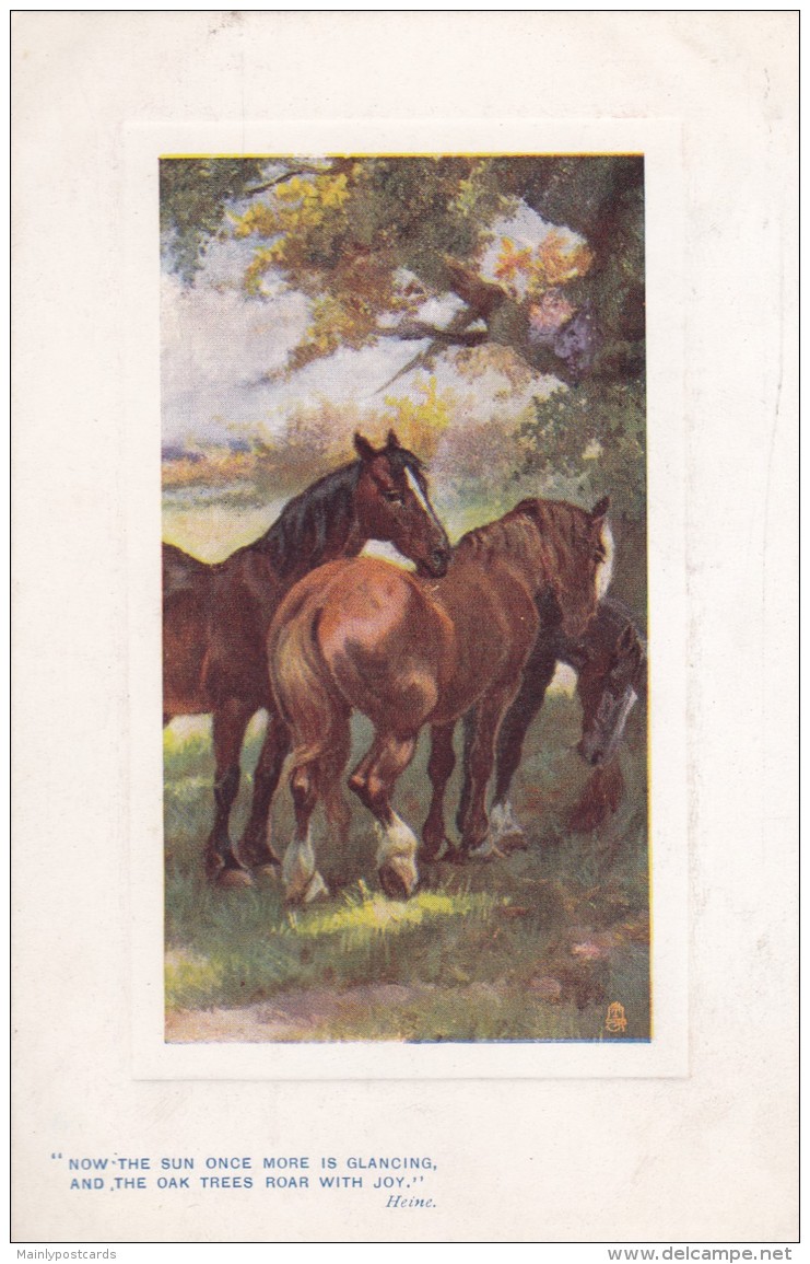 AR42 Animals - Horses Under A Tree - Tuck Oilette - Horses