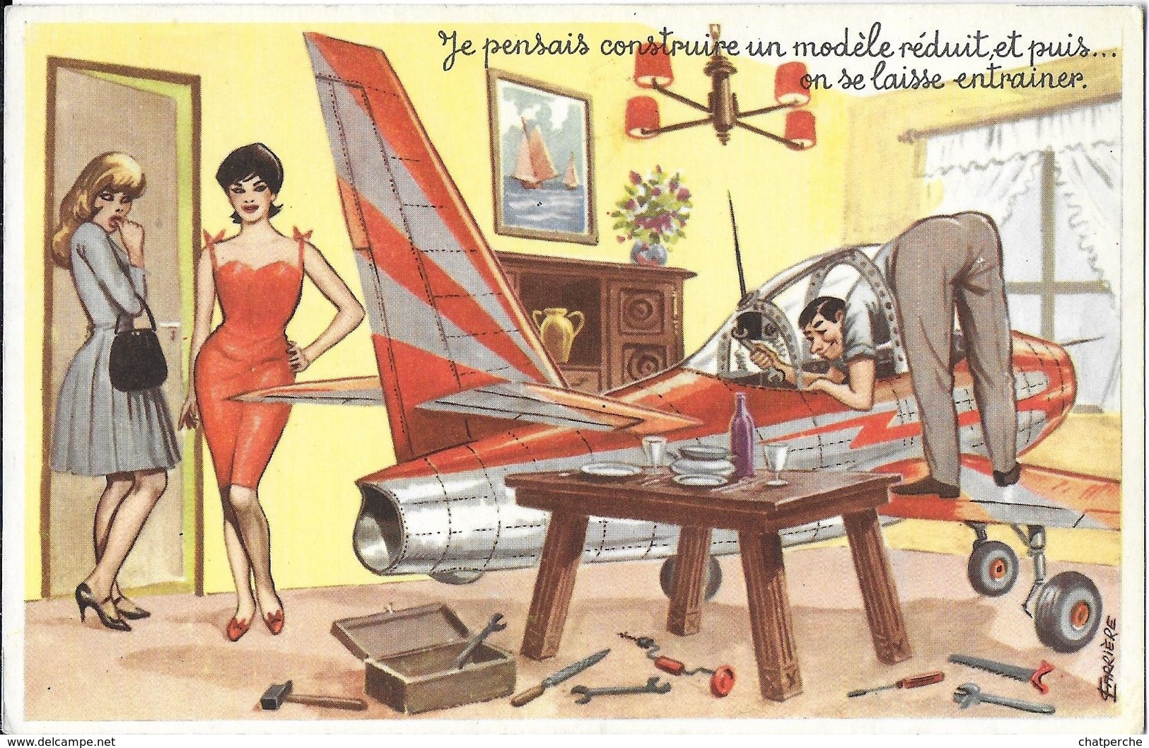 ILLUSTRATEUR CARRIÈRE HUMOUR " JE PENSAIS CONSTRUIRE UN MODELÉ RÉDUIT ..." AVION A RÉACTION "" 779 EDIT. PHOTOCHROM - Carrière, Louis