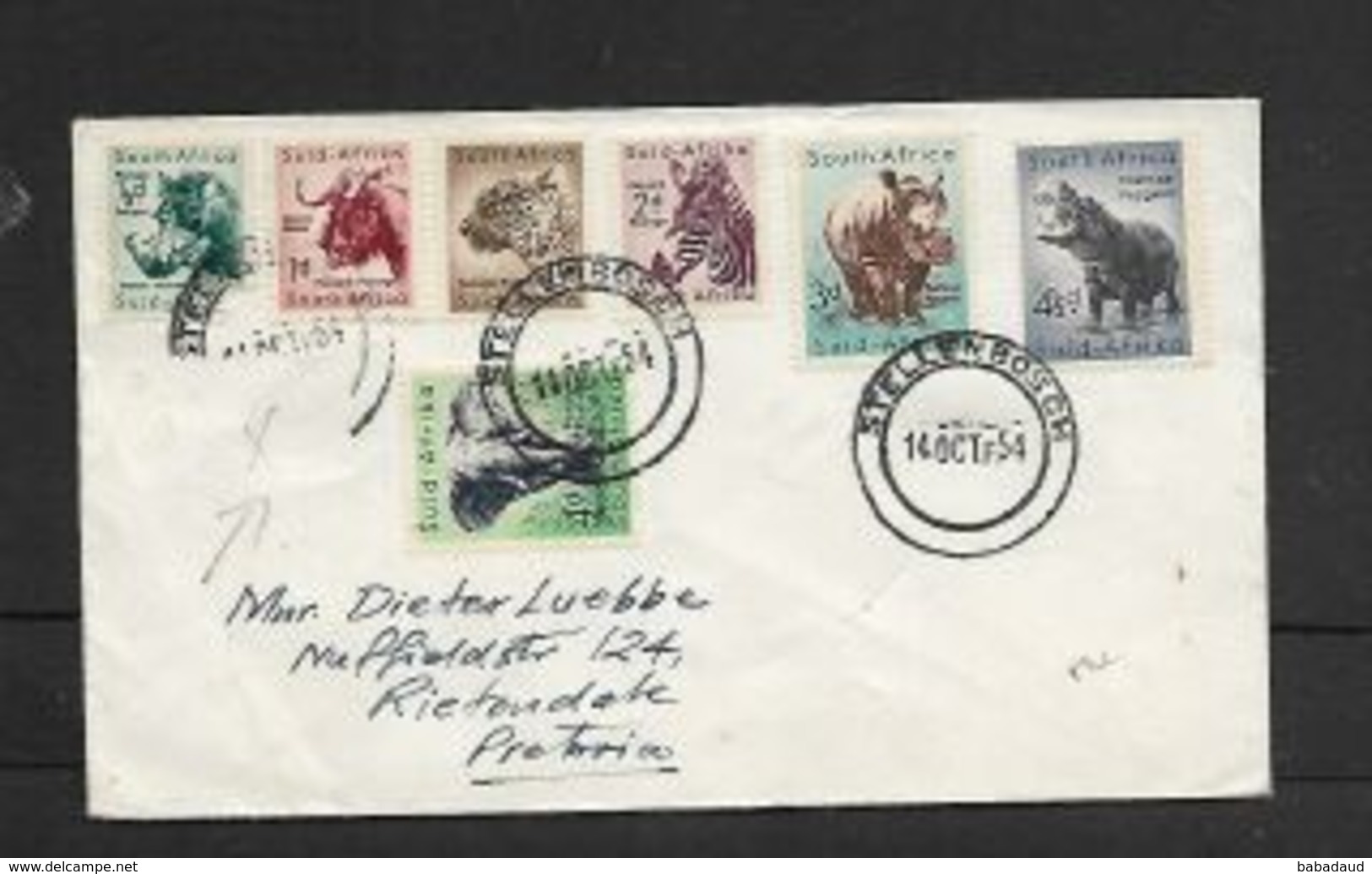 S.A.frica 1954 Wild Animals Definitives 7 Vals To 4 1/2d STELLENBOSCH 14 OCT 54, FIrst Day C.d.s. - Covers & Documents