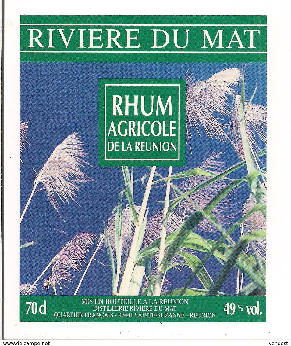 Etiquette  RHUM  Agricole  - RIVIERE Du MAT - 49° 70 Cl - Ste Suzanne - Ile De La REUNION - - Rhum