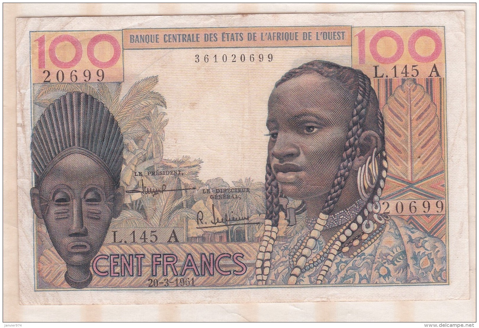 Billet BCEAO  100 Francs 20 3 1961  , Alphabet L.145 A ,n° 20699 - West African States