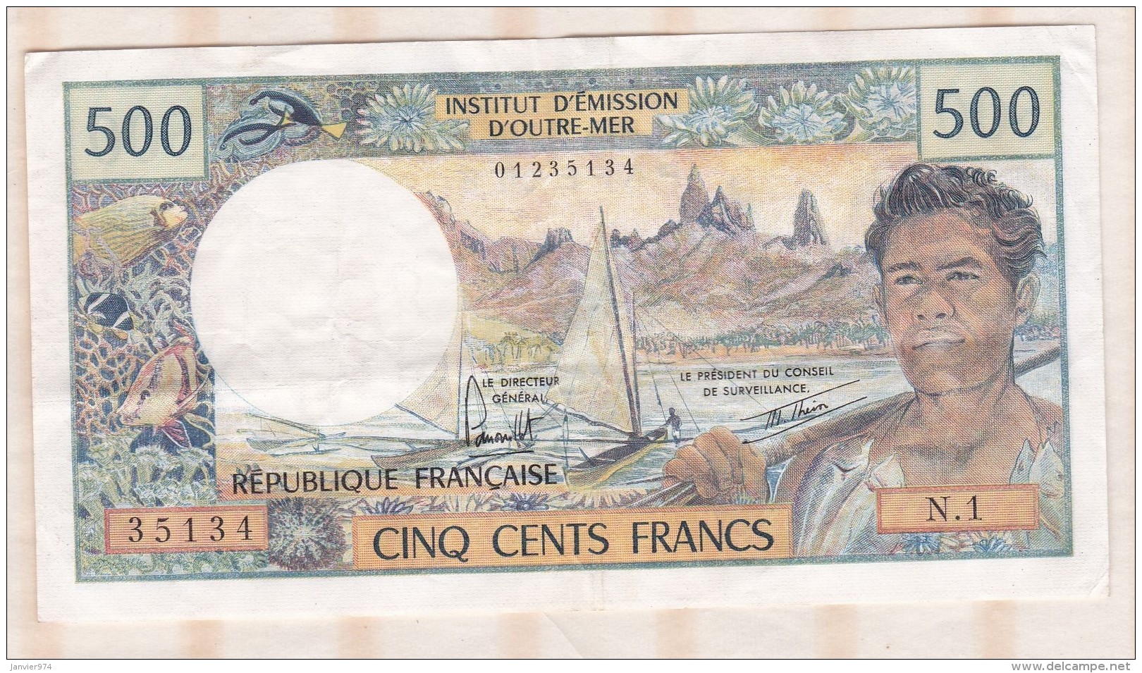 Institut D émission D Outre Mer ,  500 FRANCS  PAPEETE, Alphabet N.1 ,n° 35134 - Papeete (French Polynesia 1914-1985)