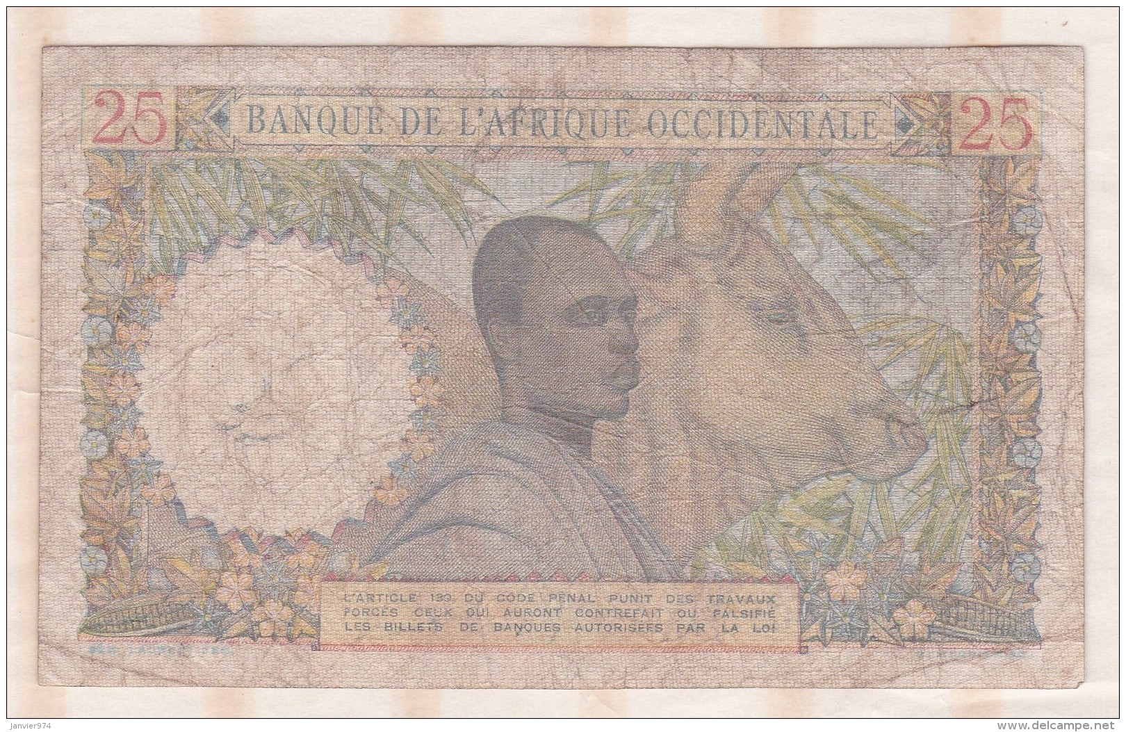 Banque De L&acute;Afrique Occidentale, 25 Francs Du 21 11 1953 , Alphabet S.12696 ,n° 844 - Autres - Afrique