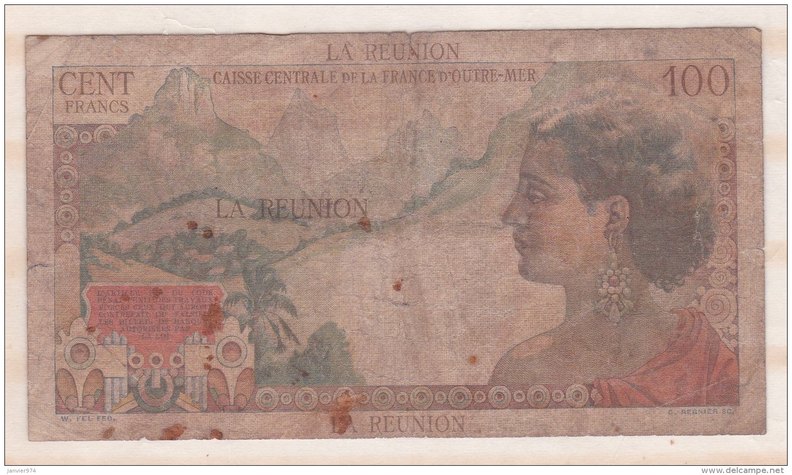 REUNION  100 Francs Type 1946 LA BOURDONNAIS, Alphabet Z.34 ,n° 10847 - Reunion