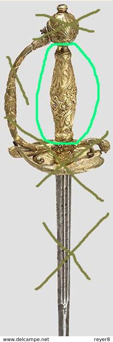 Poignée Pour ÉPÉE DE COUR EN MARCASSITE  XVIII,old Sword,alter Säbel,bronze? - Bandiere