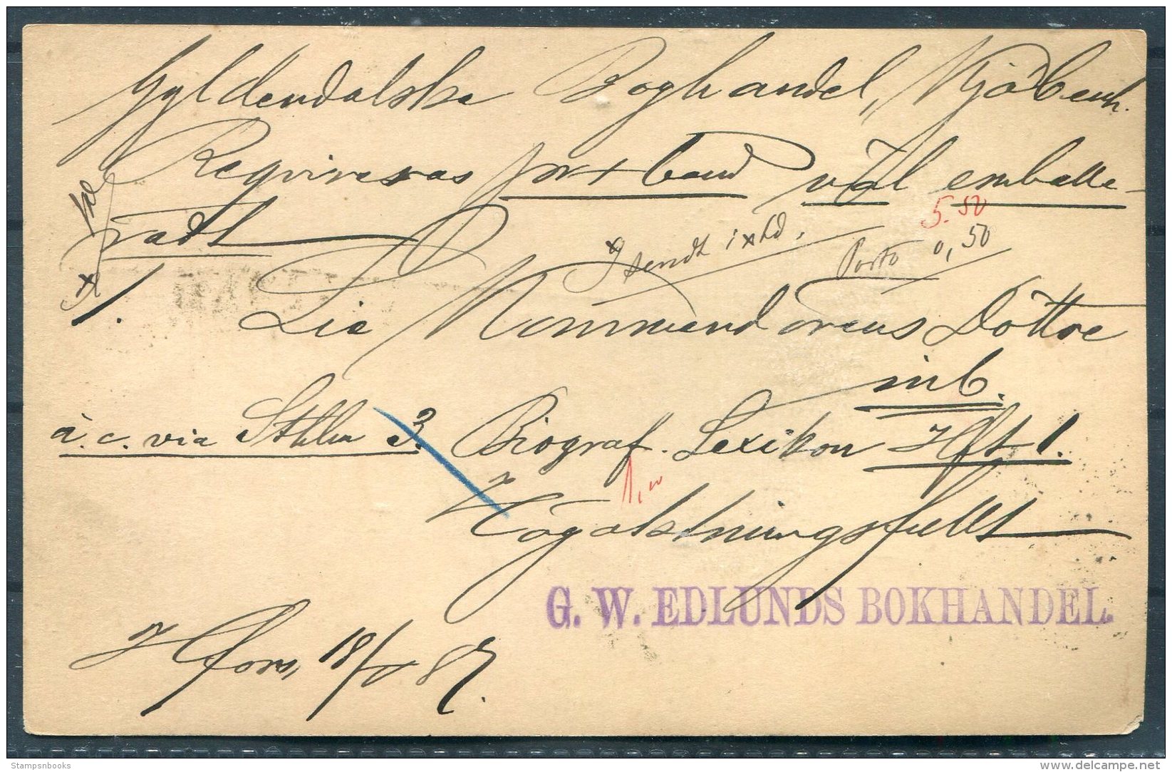 1887 Finland Sweden Denmark Stationery Postcard, Stockholm - Copenhagen PKXP Paquebot, FRA FINLAND - Covers & Documents