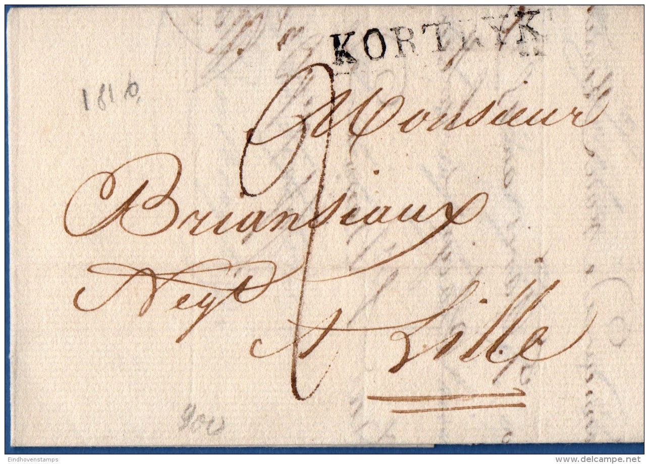 Belgique,1816 18 Novembre, Period Neerlandaise, Lettre Kortrijk (Herlant 50) à Lille, - 1815-1830 (Periodo Holandes)