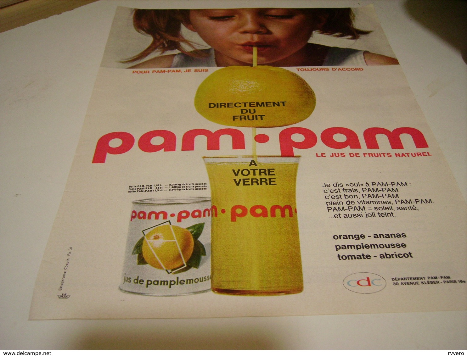 ANCIENNE PUBLICITE JUS DE FRUIT EN BOITE PAM PAM 1962 - Other & Unclassified