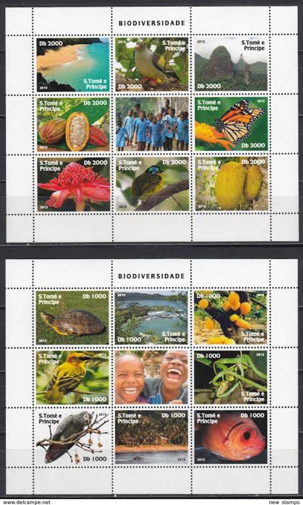 SAO Tome 2015 Flora Fauna  Biodiversidade  Fishes Butterfly Birds Turtle 2 Minisheets MNH - Sonstige & Ohne Zuordnung