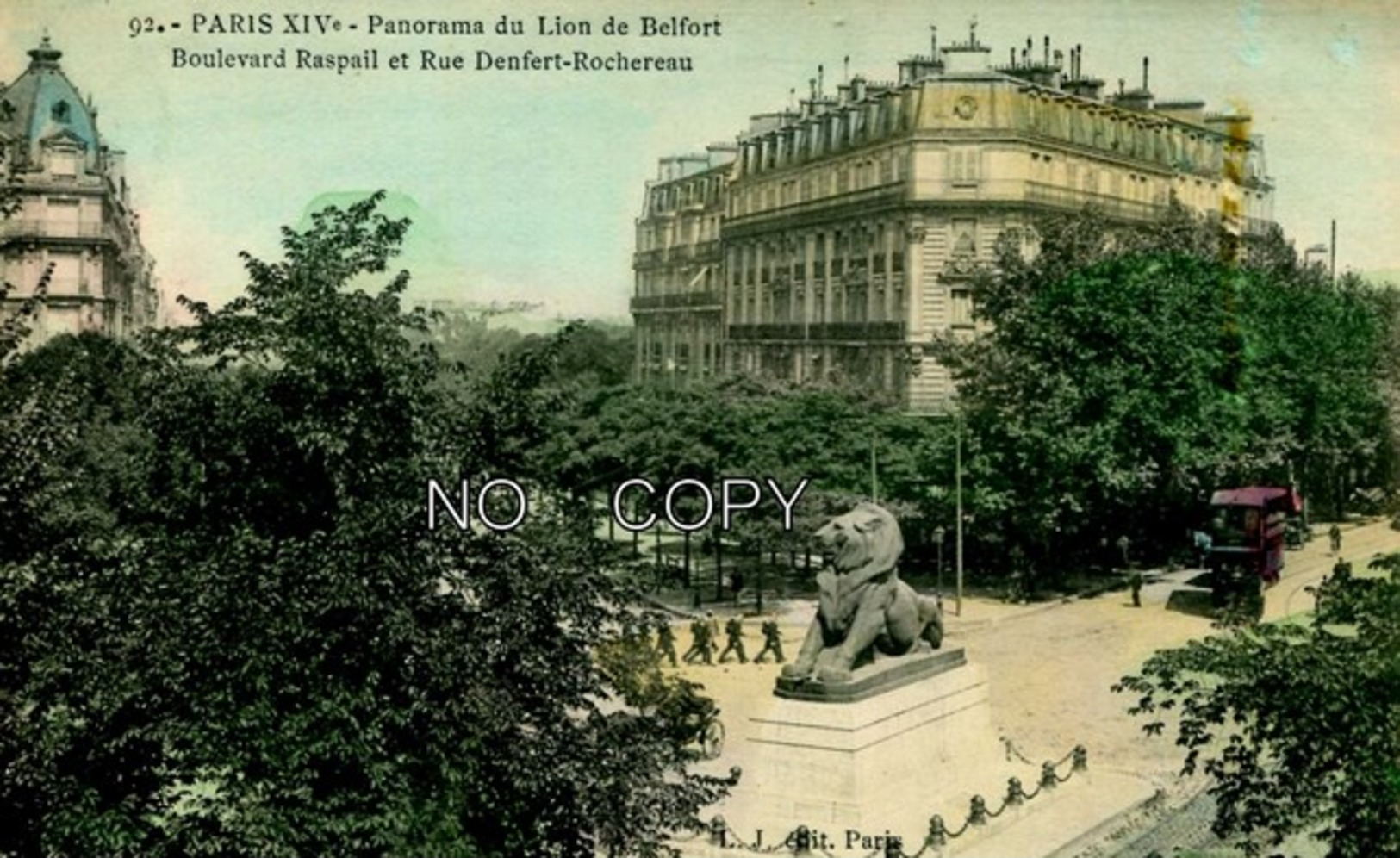 75 - PARIS - LE BOULEVARD RASPAIL ET LA RUE DENFERT ROCHEREAU - LE LION DE BELFORT - - Places, Squares