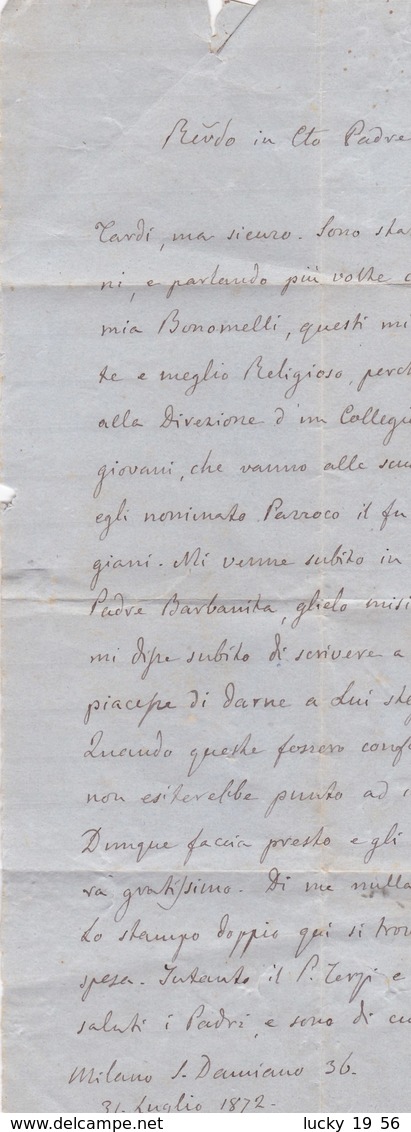 1872 Piccolo Piego Da Padova A Torreggia (Torreglia), Annullo D'arrivo Di Battaglia, Non Essendoci Ancora U P A Torregli - Marcophilie