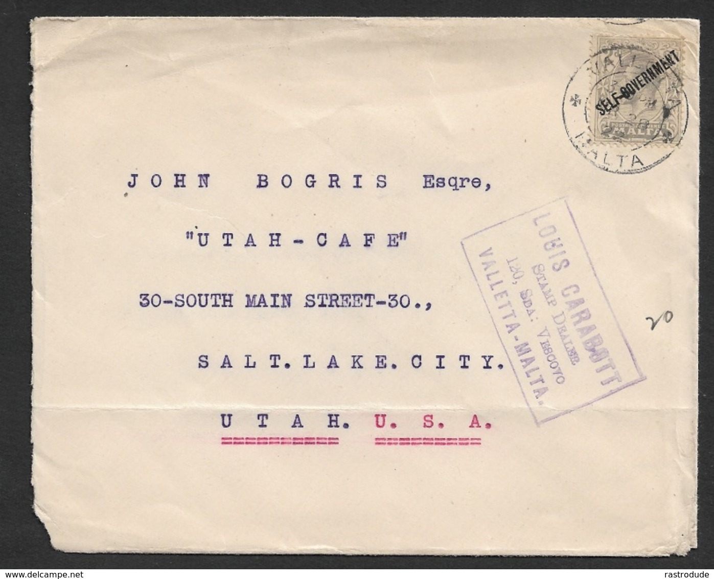 MALTA 1922 - Stamp Dealer Mail - Louis Carabott Stamp Dealer Valetta - Sent To U.S - Other & Unclassified