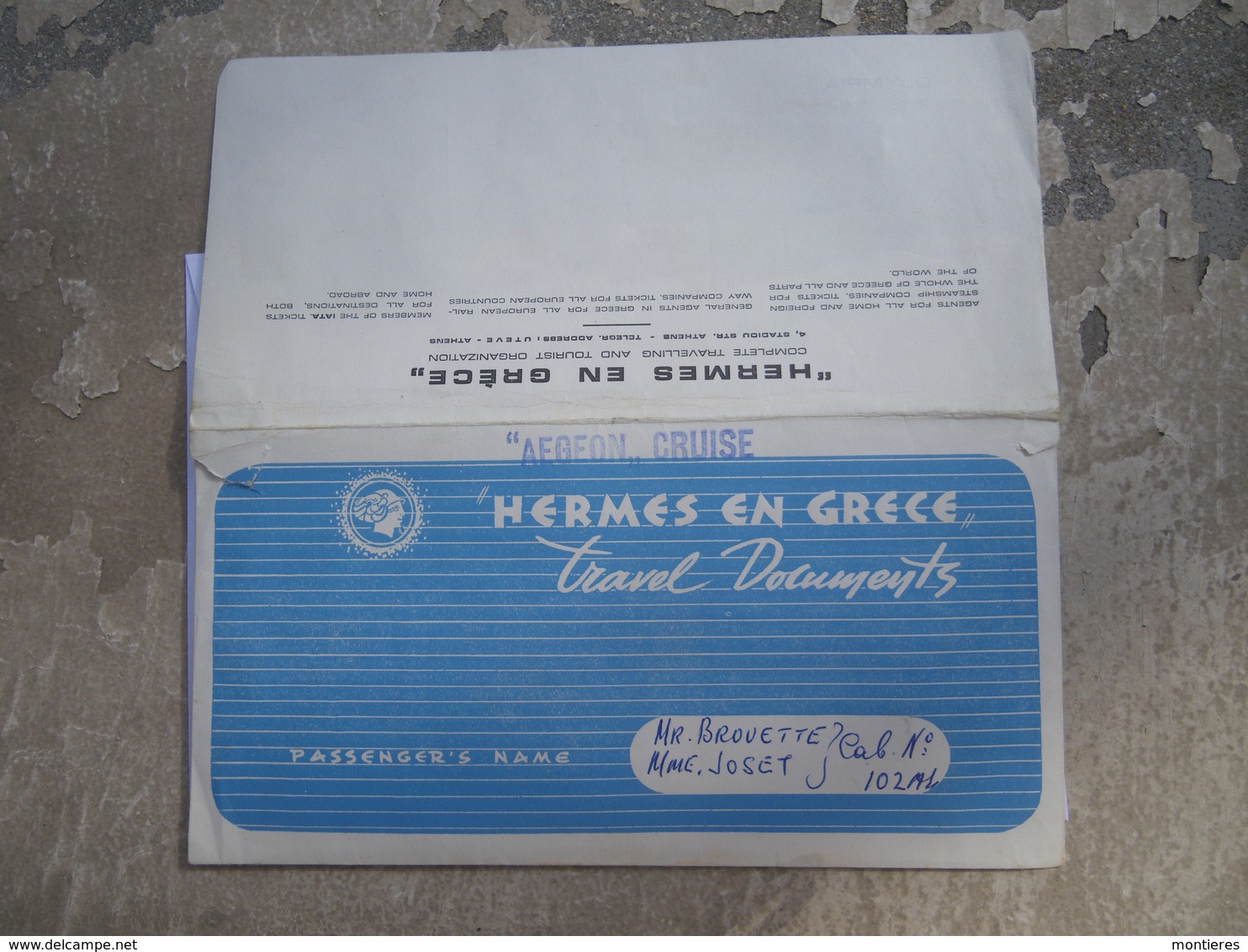 AEGEON CRUISE Ticket Envelope 1959 - Pochette Illustrée Paquebot TSS OLYMPIA Piraeus Halifax New-York - Etats-Unis