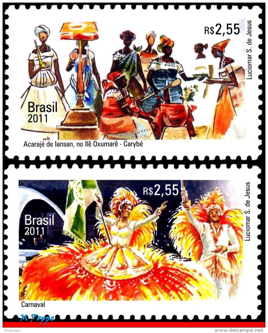 Ref. BR-3199-200 BRAZIL 2011 JOINT ISSUE, BELGIUM,FOLKLORE,, EUROPALIA,CARNIVAL,CARYBE DANCE,MNH 2V Sc# 3199-3200 - Carnaval