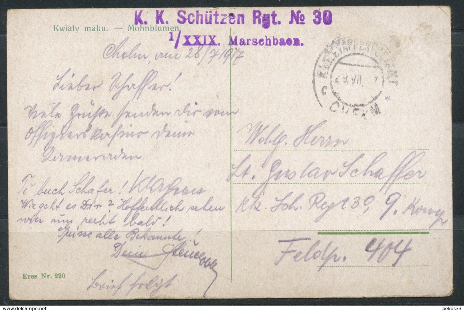 Feldpostkarte  1917  K-K-Schützen Rgt. Nr, 30 - Sonstige & Ohne Zuordnung