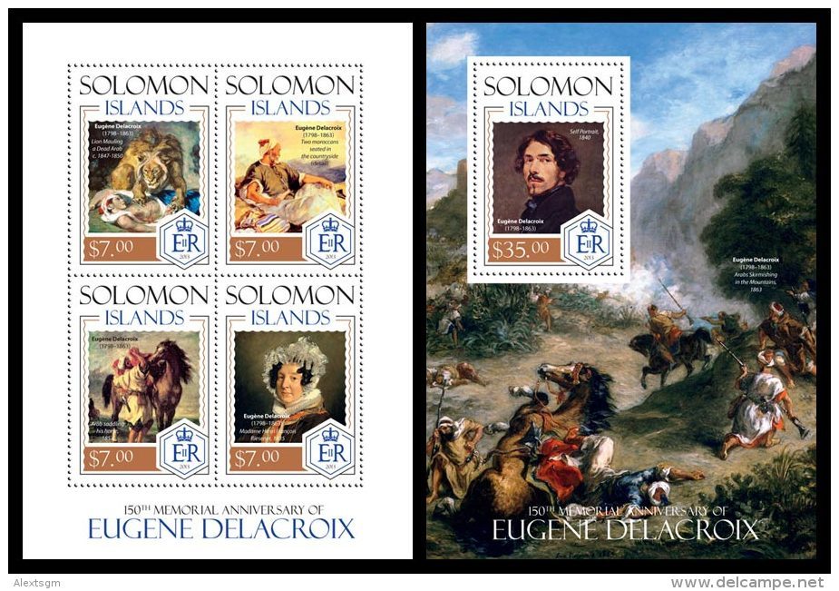SOLOMON Isl. 2014 - E. Delacroix, Horses - YT 2148-51 + BF288 ; CV=27 € - Chevaux