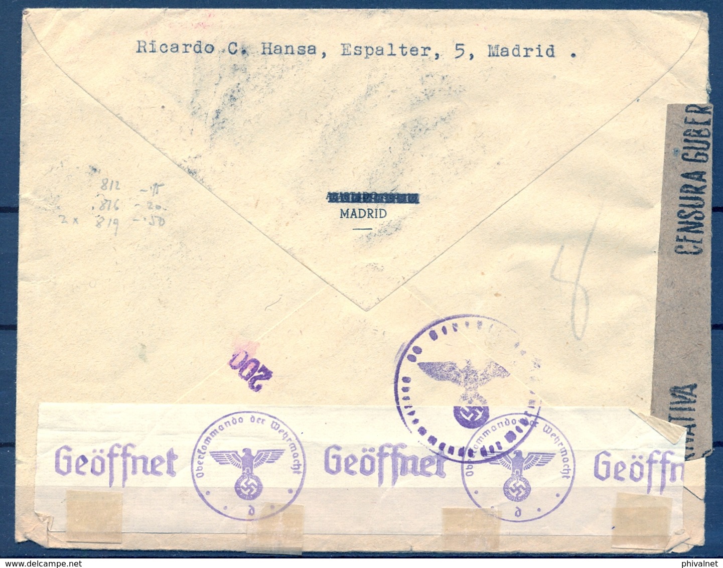 1941 , MADRID - GRAZ ( AUSTRIA ) , CORREO AÉREO , CENSURA - Lettres & Documents