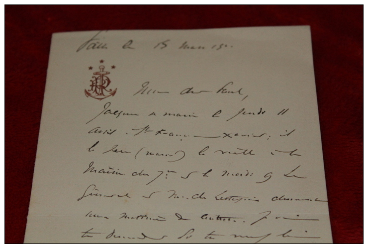 Lettre De L'amiral Reynault De Prémesnil Pour Le Mariage De Son Fils Jacques Avec  Marie Louise De Lestapis 1900 - Documents