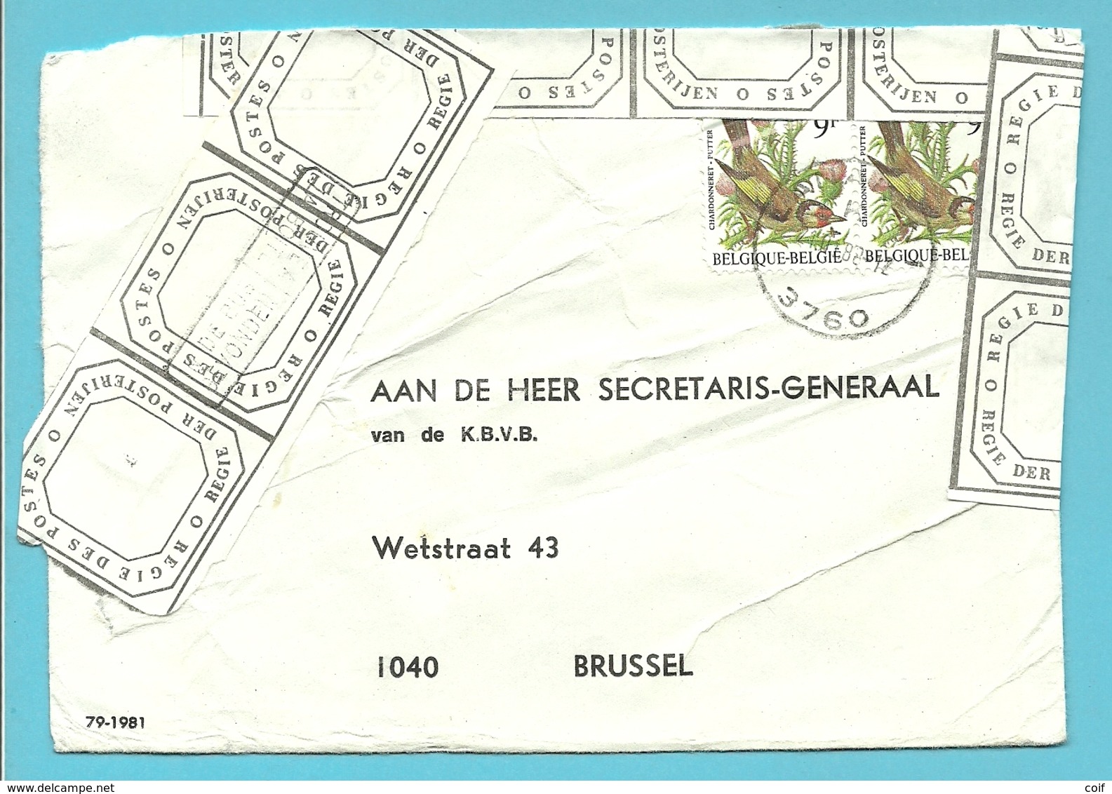 2190 Op Brief Stempel LANAKEN, Beschadigd, Hersteld Met Strookje ADMINISTRATION DES POSTES + Stempel IN DE BUS GEVONDEN - 1985-.. Oiseaux (Buzin)