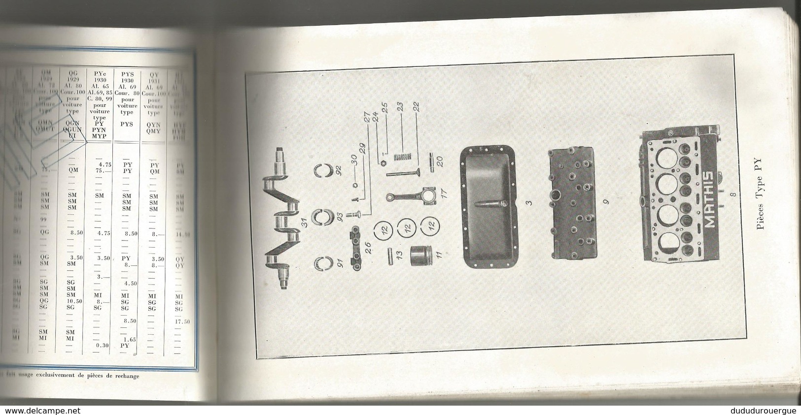 AUTOMOBILES MATHIS A STRASBOURG : CATALOGUE DES PIECES DETACHEES - Automobile