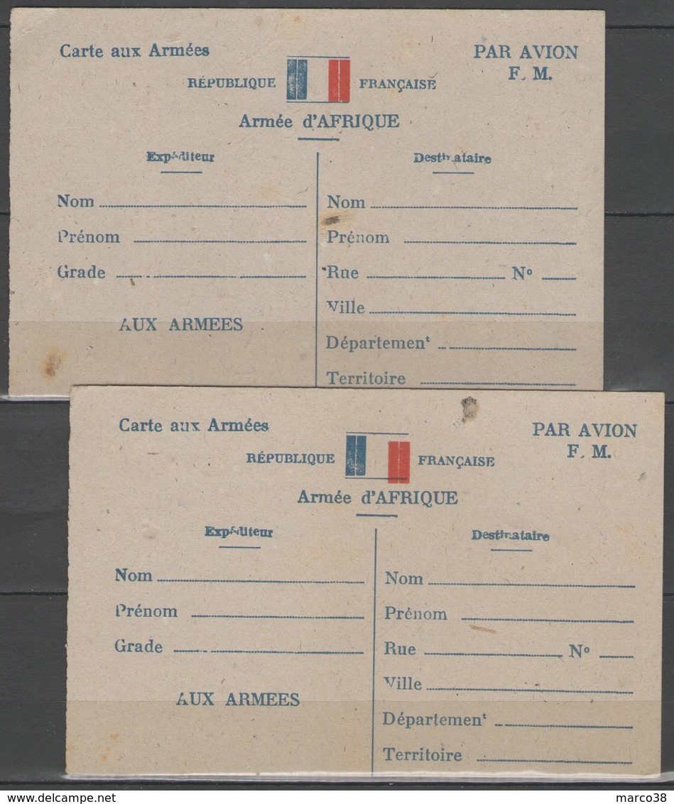 Carte Aux Armées "drapeau" Armée D'Afrique X2 Dont Une Variété "couleur Rouge Du Drapeau Décalé Vers Le Bas", Neuves - Guerre De 1939-45