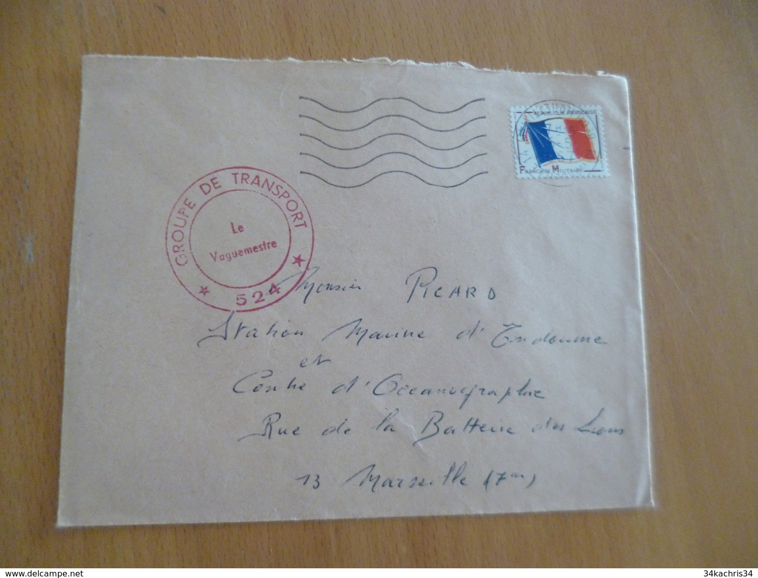 Sur Lettre France TP Guerre Cachet 13 Marseille 14 1967 Cachet Rouge Groupe De Transport 524 - Military Postmarks From 1900 (out Of Wars Periods)