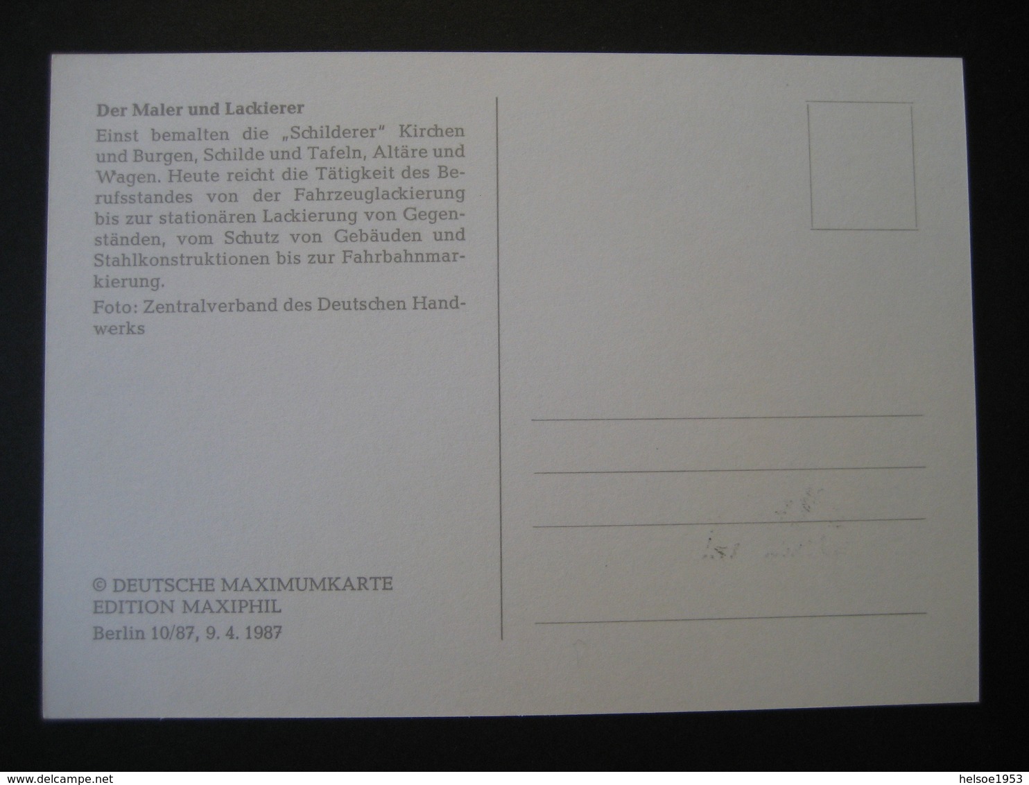 Deutschland Westberlin Maxicard 1987- FDC Maxicard Der Maler Und Lackierer - Maximum Kaarten
