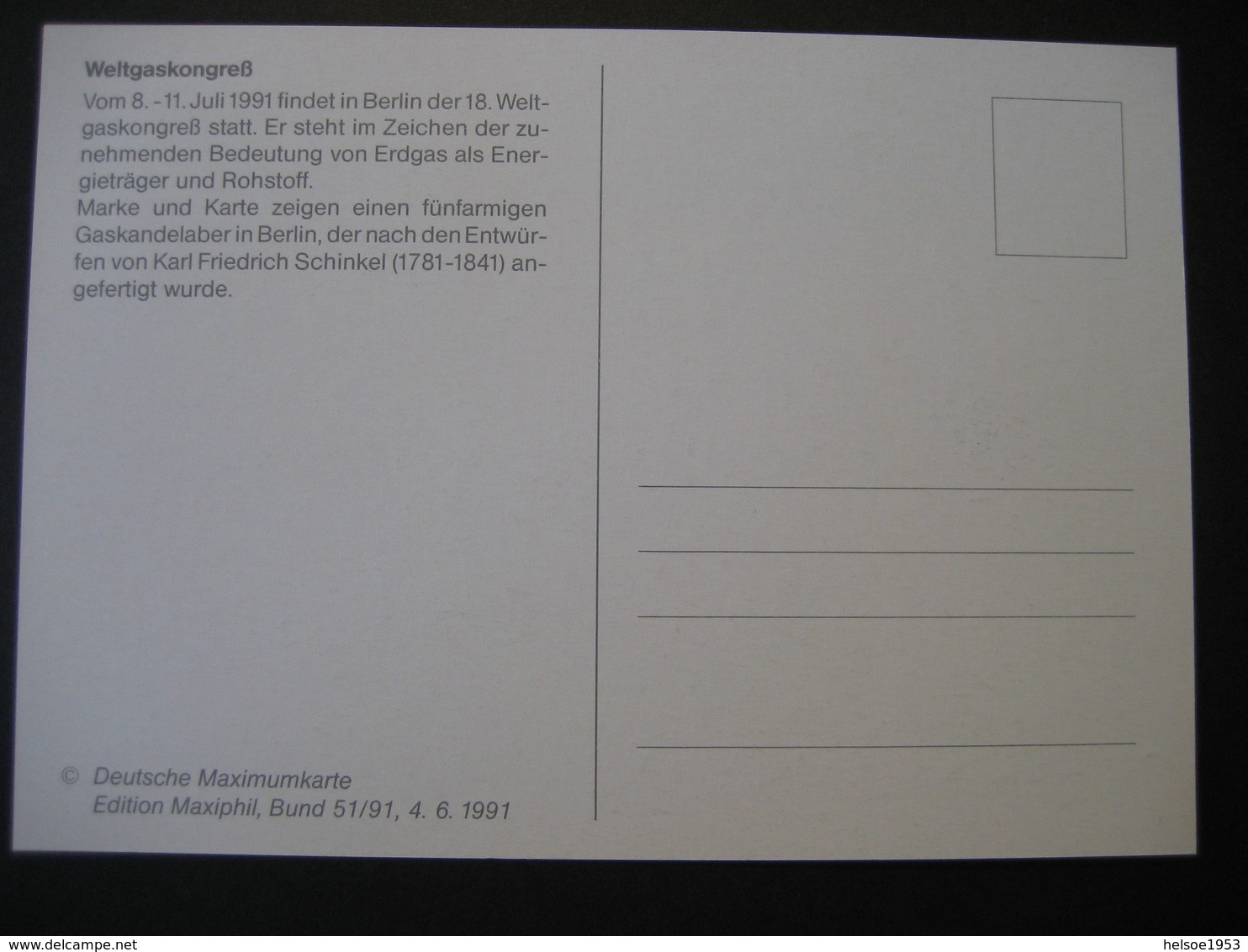 Deutschland BRD Maxicard 1991- FDC Maxicard - Weltgaskongress - Otros & Sin Clasificación