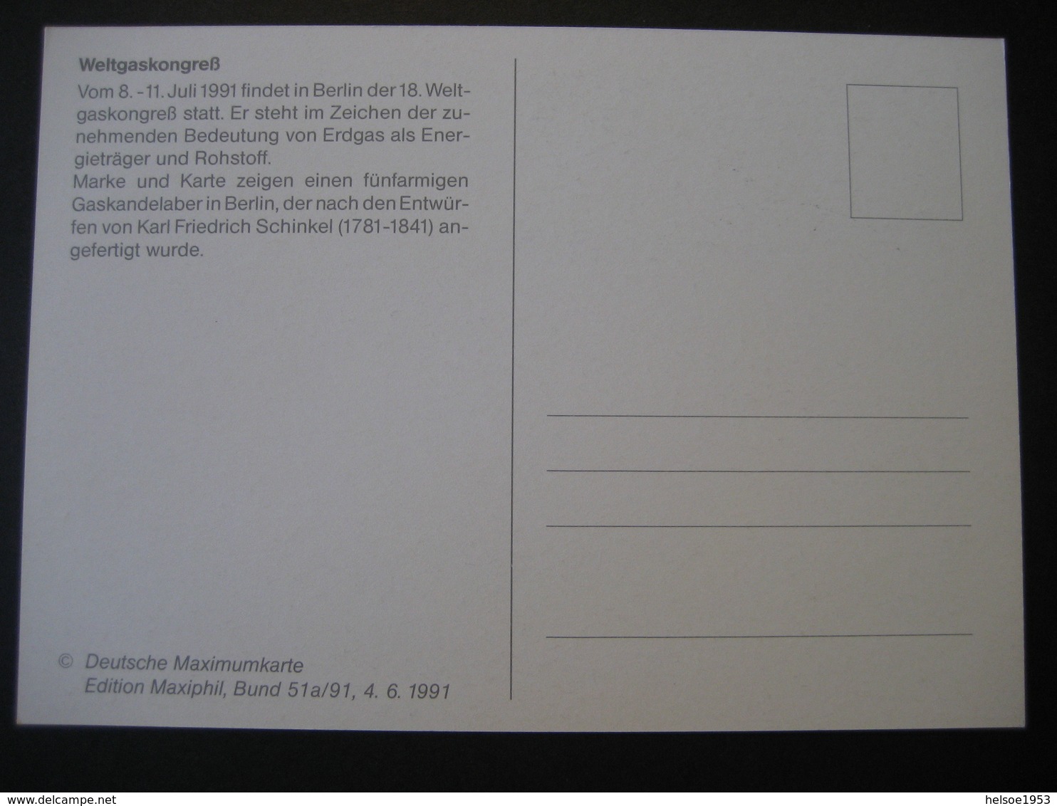 Deutschland BRD Maxicard 1991- Maxicard - Weltgaskongress - Otros & Sin Clasificación