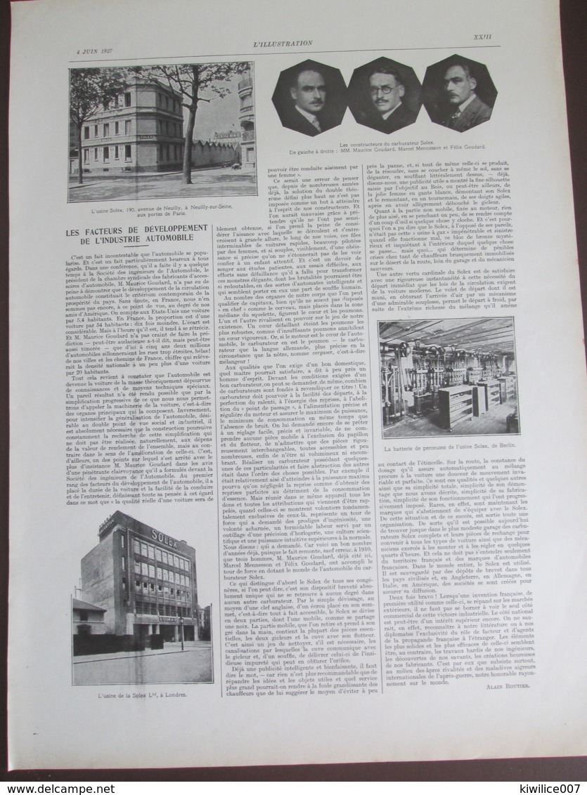 SOLEX 1927  Facteur Developpement  Industrie Automobile ,190 Avenue De Neuilly Sur Seine +l' Ile Enchantée Henry Roussel - Ohne Zuordnung