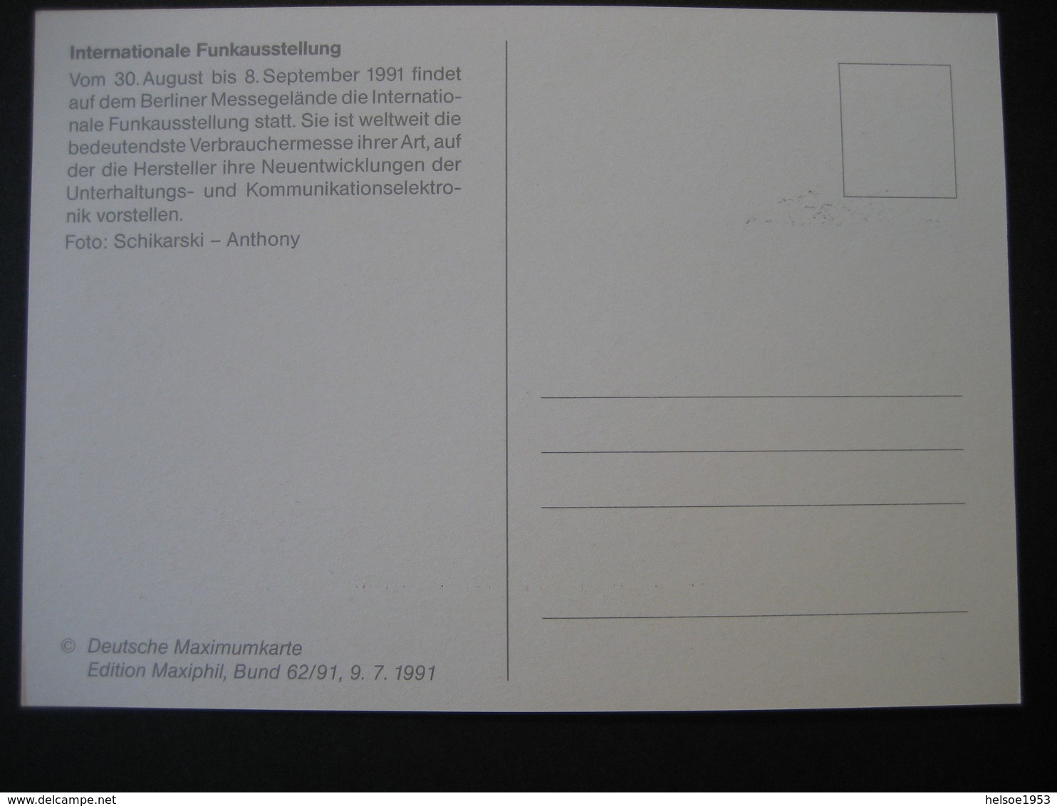 Deutschland BRD Maxicard 1991- FDC Maxicard - Internationale Funkausstellung - Sonstige & Ohne Zuordnung