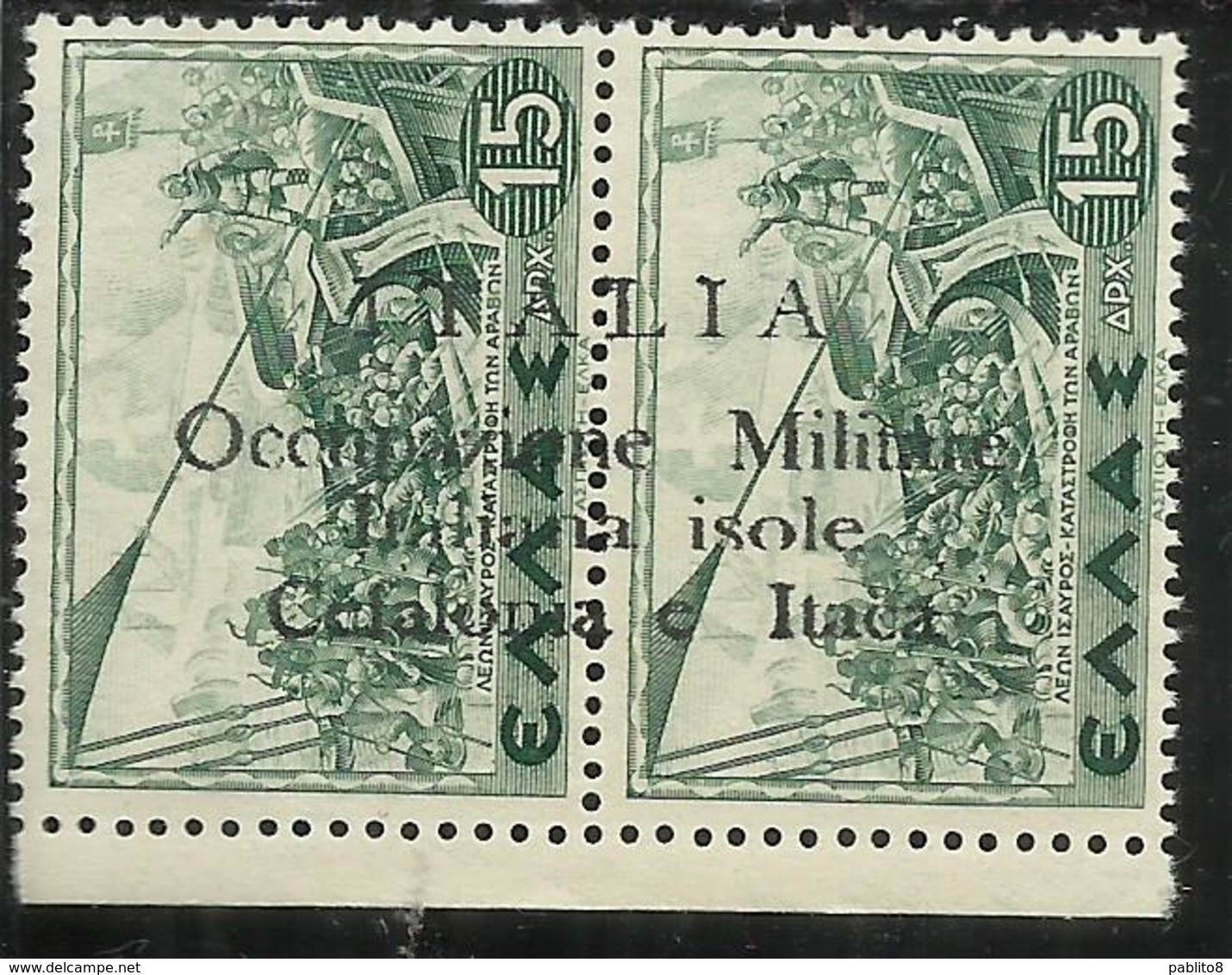 OCCUPAZIONE ITALIANA CEFALONIA E ITACA 1941 MITOLOGICA DRACME 15d + 15d MNH FIRMATO SIGNED - Cefalonia & Itaca