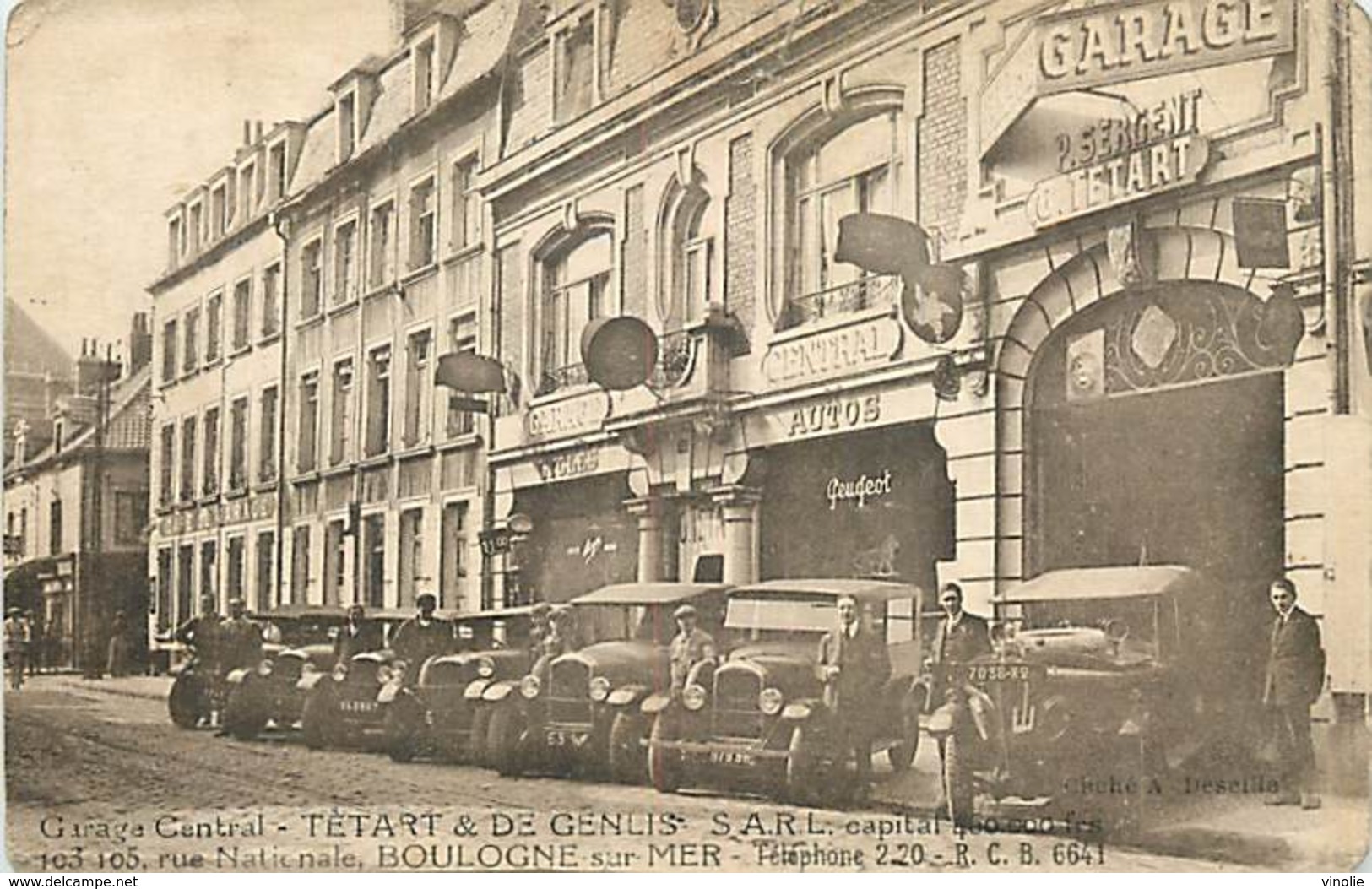 D-18-349 : BOULOGNE-SUR-MER. AUTOMOBILE. GARAGE CENTRAL  TETARD ET DE GENLIS RUE NATIONALE - Boulogne Sur Mer